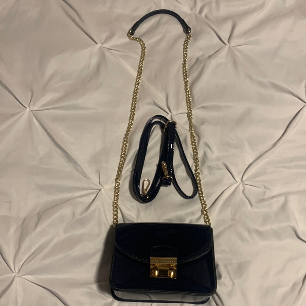 BCBGeneration Over Shoulder Purse with Gold Detail Chain and Clasp - Navy Blue